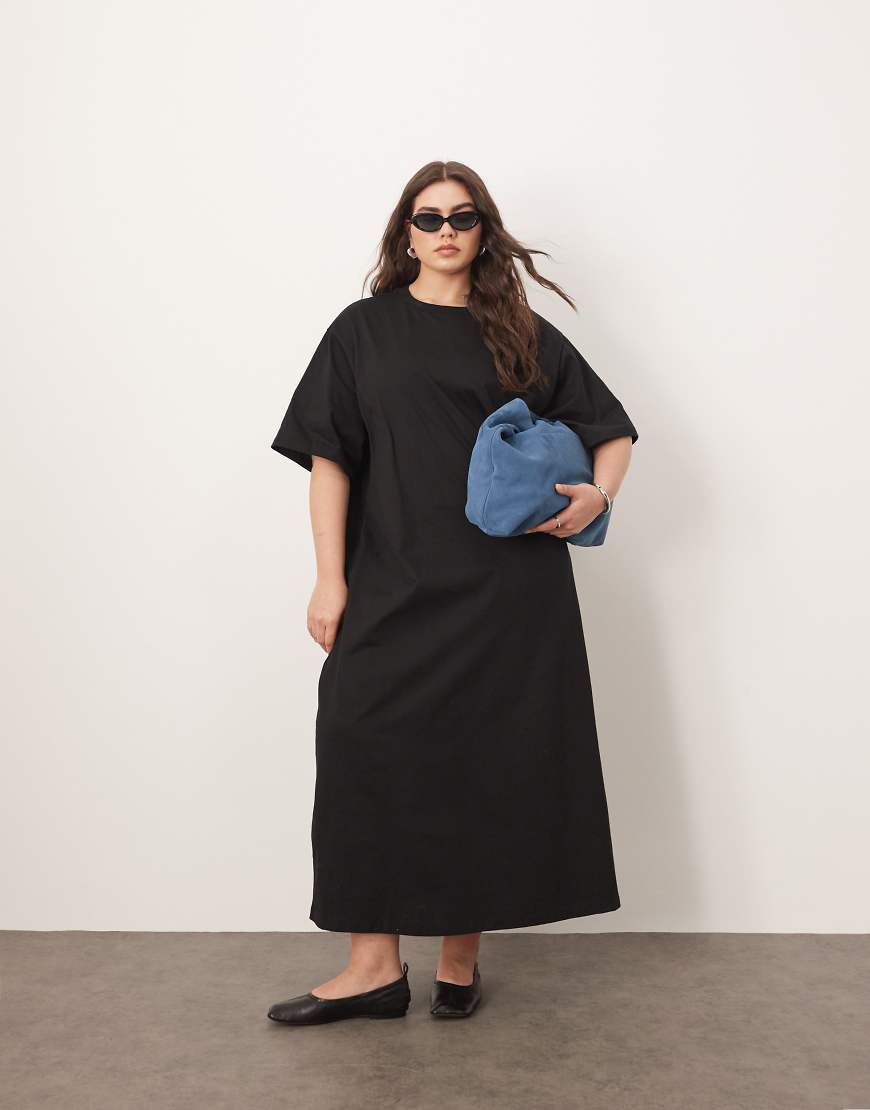 ARRANGE Curve premium heavyweight T-shirt midi dress in black