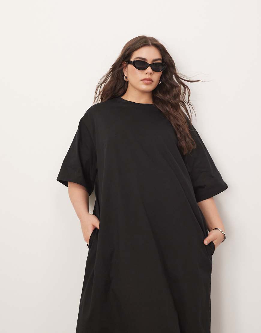 ARRANGE Curve premium heavyweight T-shirt midi dress in black