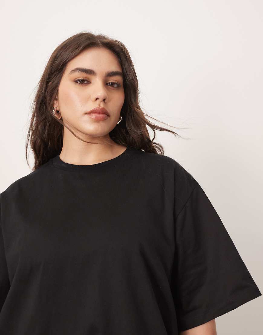 ARRANGE Curve premium heavyweight T-shirt midi dress in black