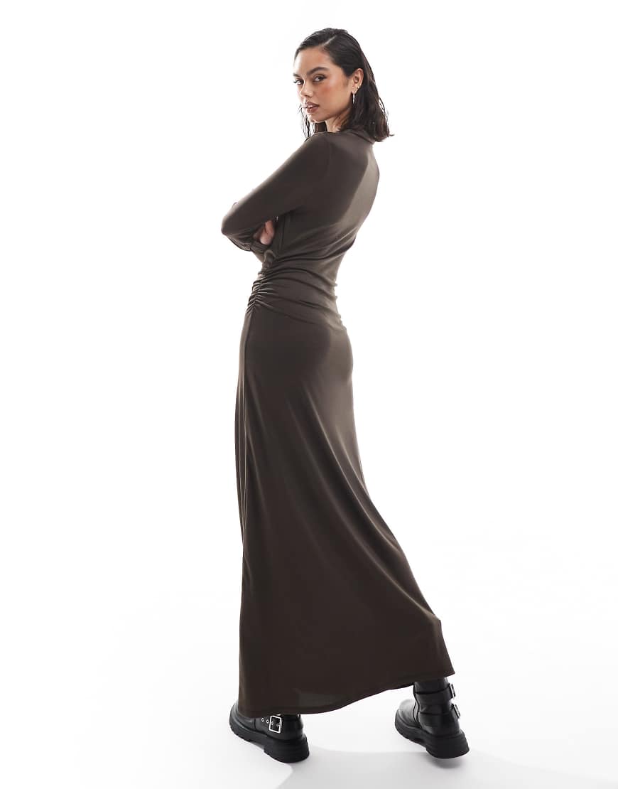 ASOS DESIGN high neck cowl maxi dress in chocolate