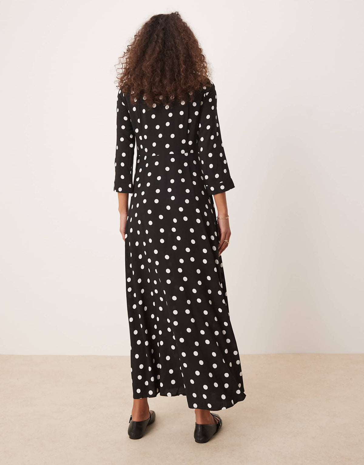 YAS maxi shirt dress in black polka dot print