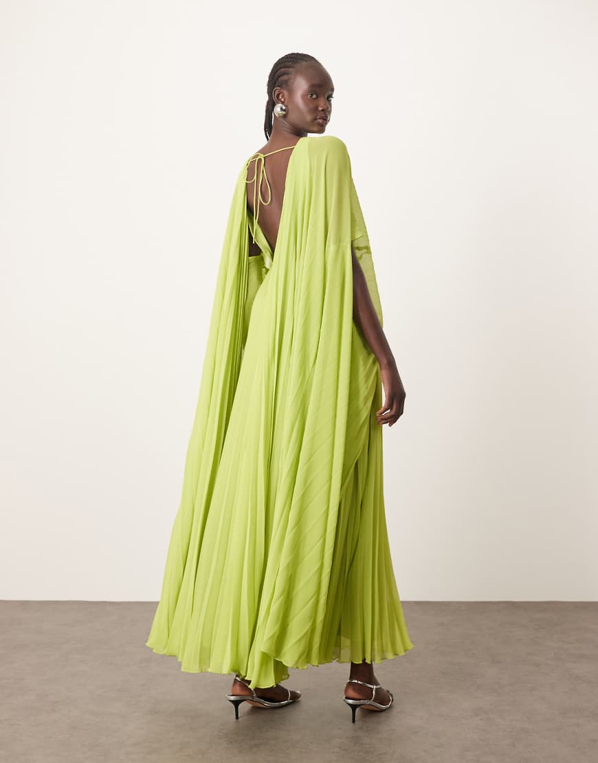 ARRANGE chiffon pleat volume maxi dress with wide sleeve in green
