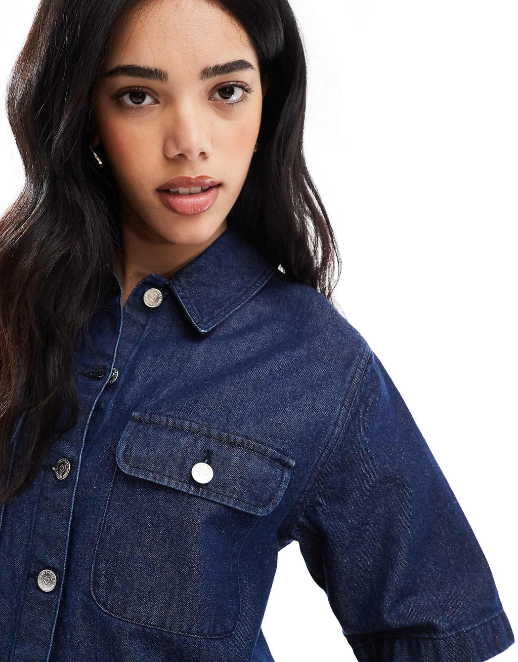 Miss Selfridge oversized short sleeve denim shirt dress in indigo wash