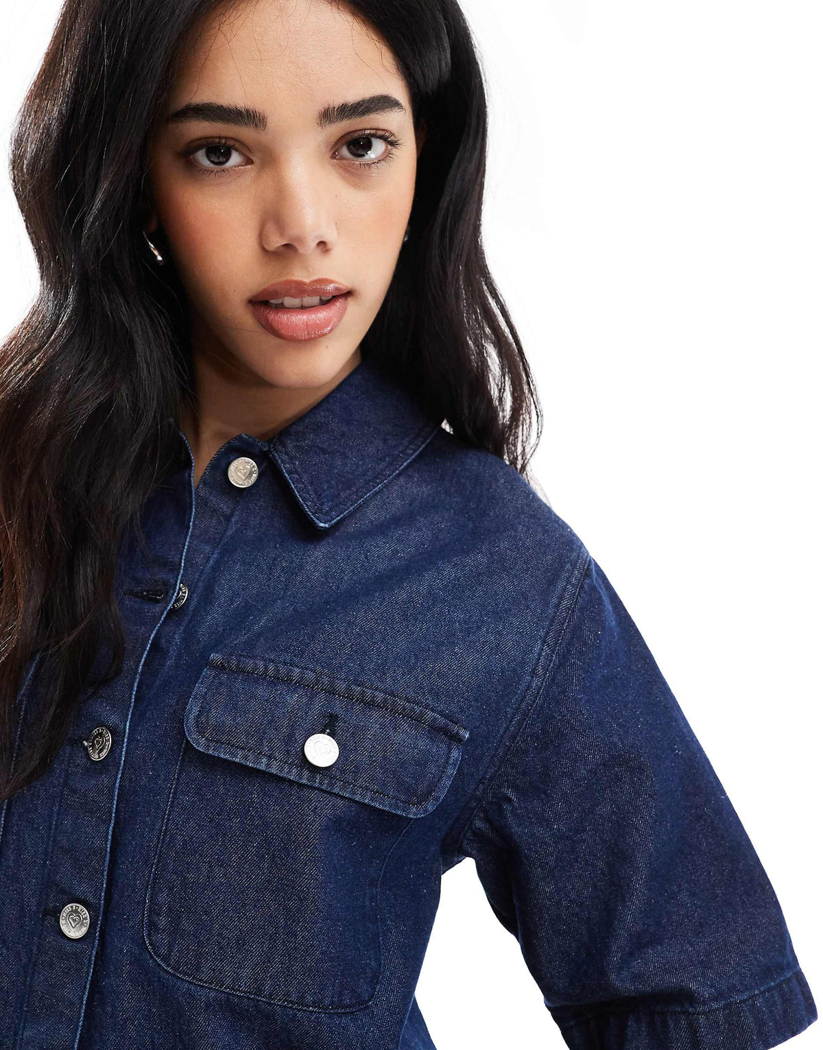 Miss Selfridge oversized short sleeve denim shirt dress in indigo wash