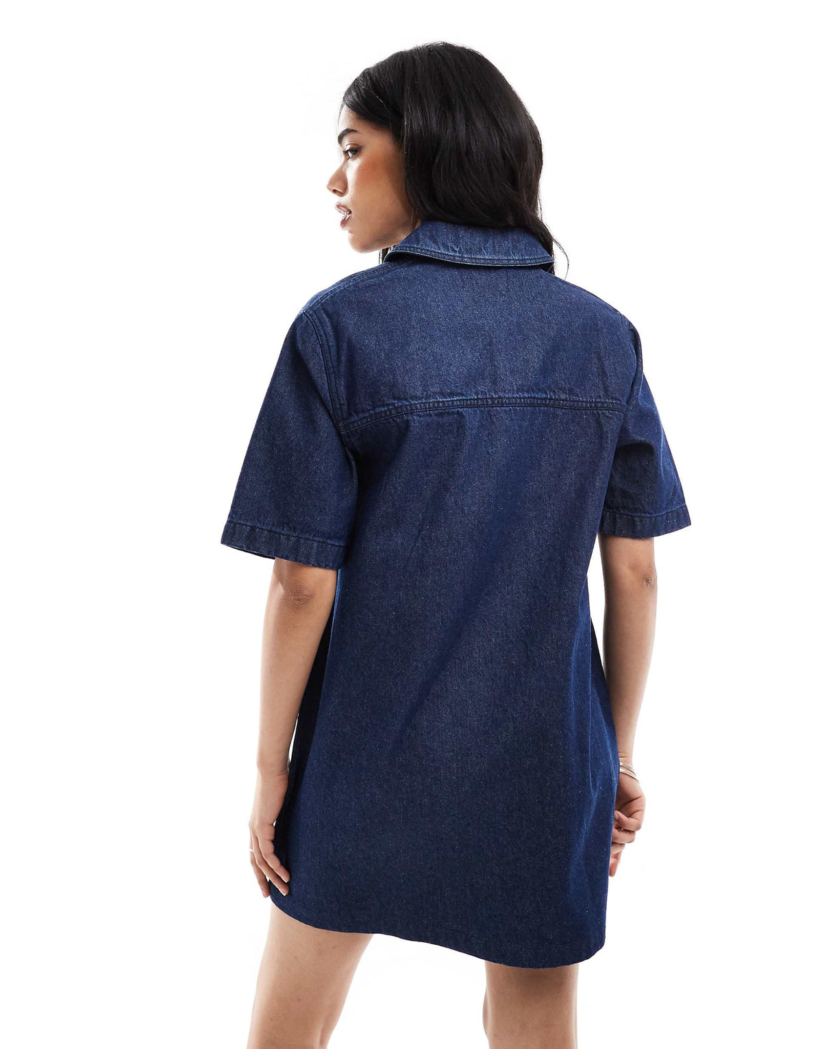 Miss Selfridge oversized short sleeve denim shirt dress in indigo wash