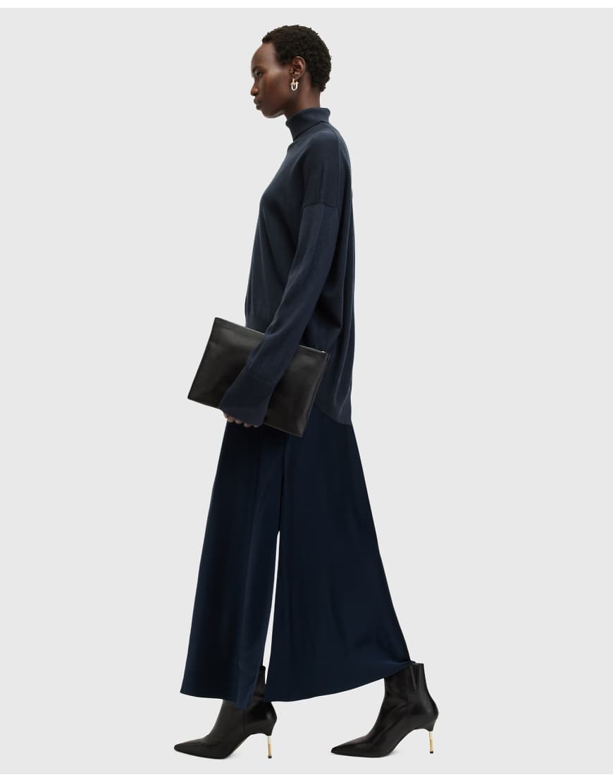 AllSaints 2in1 Neo satin maxi dress in navy