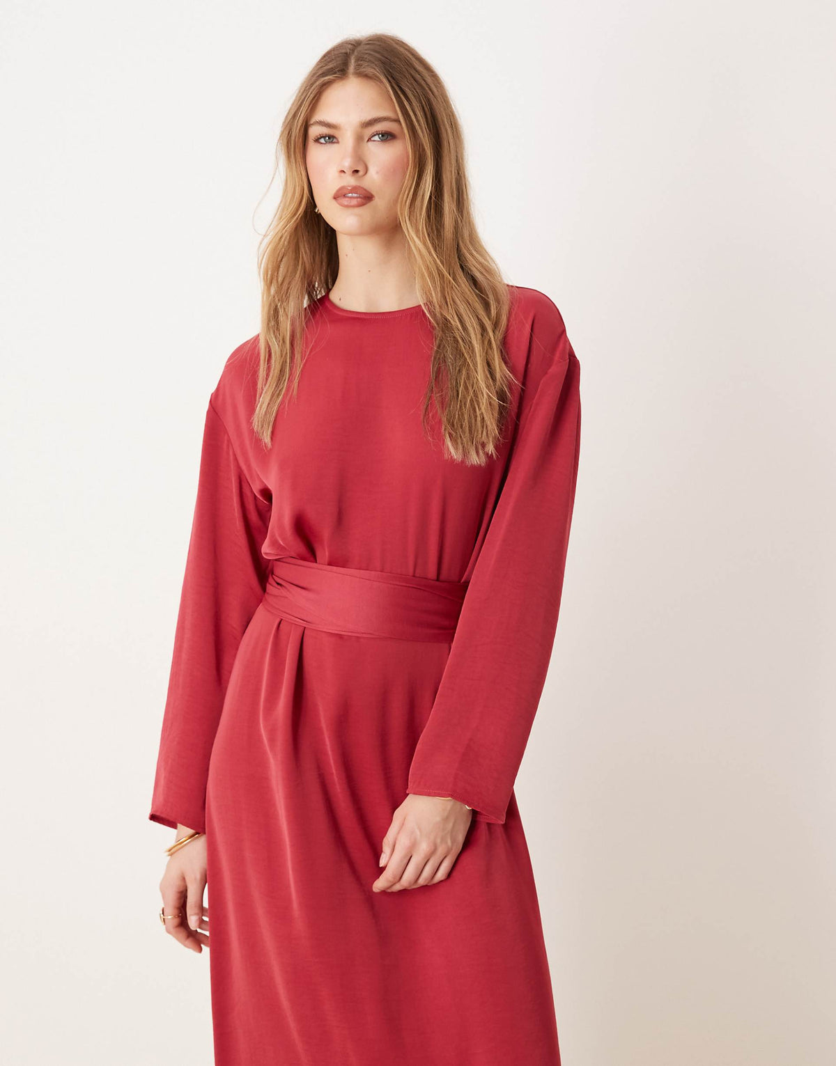 ASOS DESIGN tie back satin slip maxi dress in raspberry