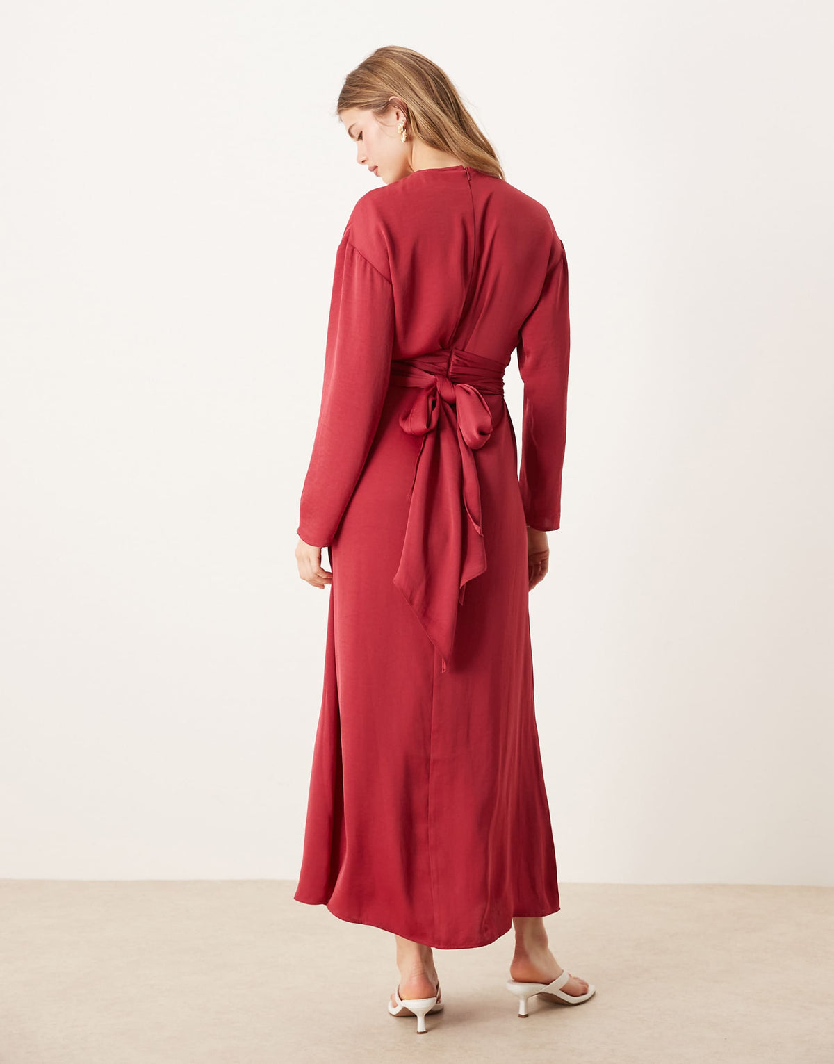 ASOS DESIGN tie back satin slip maxi dress in raspberry