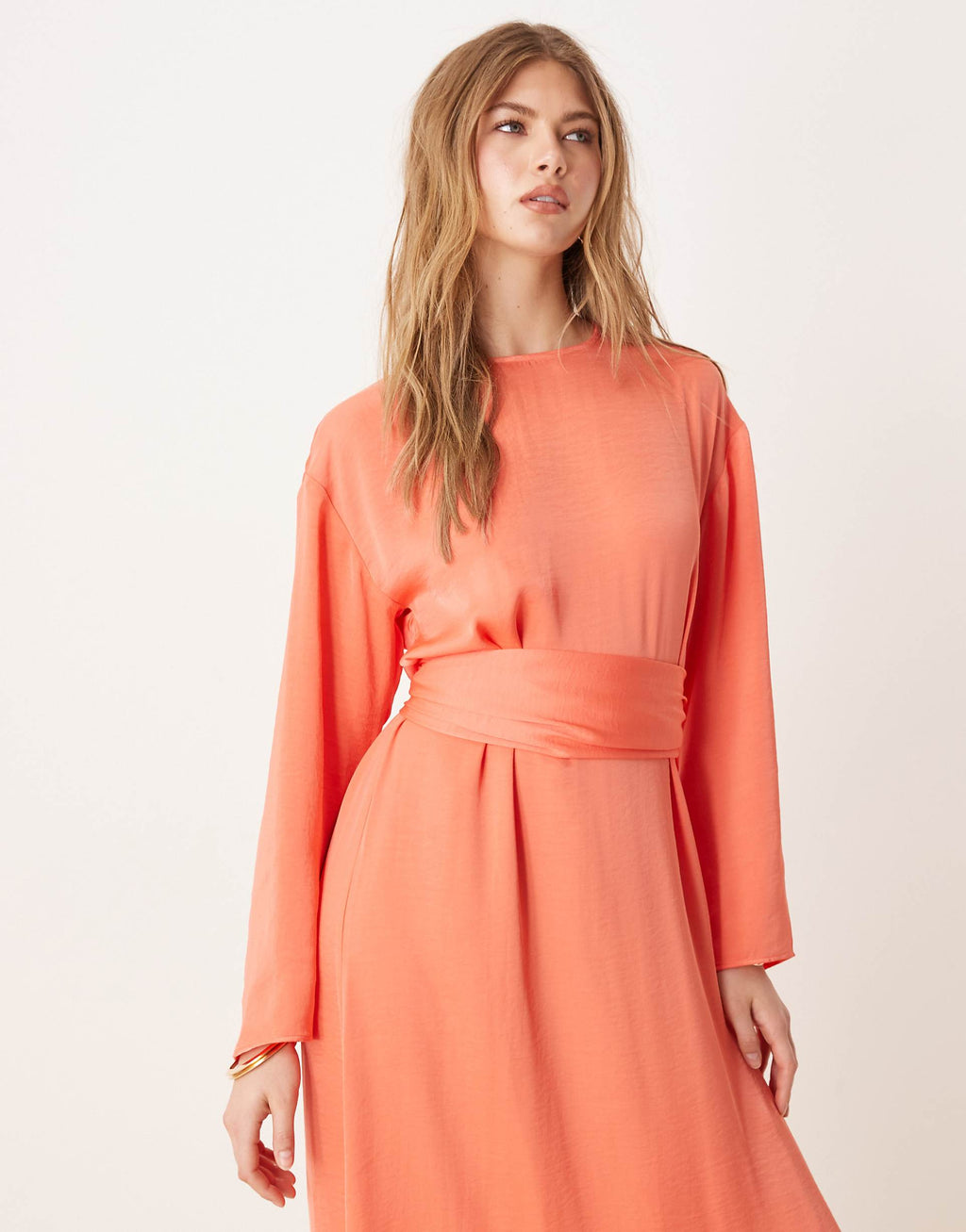 ASOS DESIGN tie back satin maxi dress in bright peach