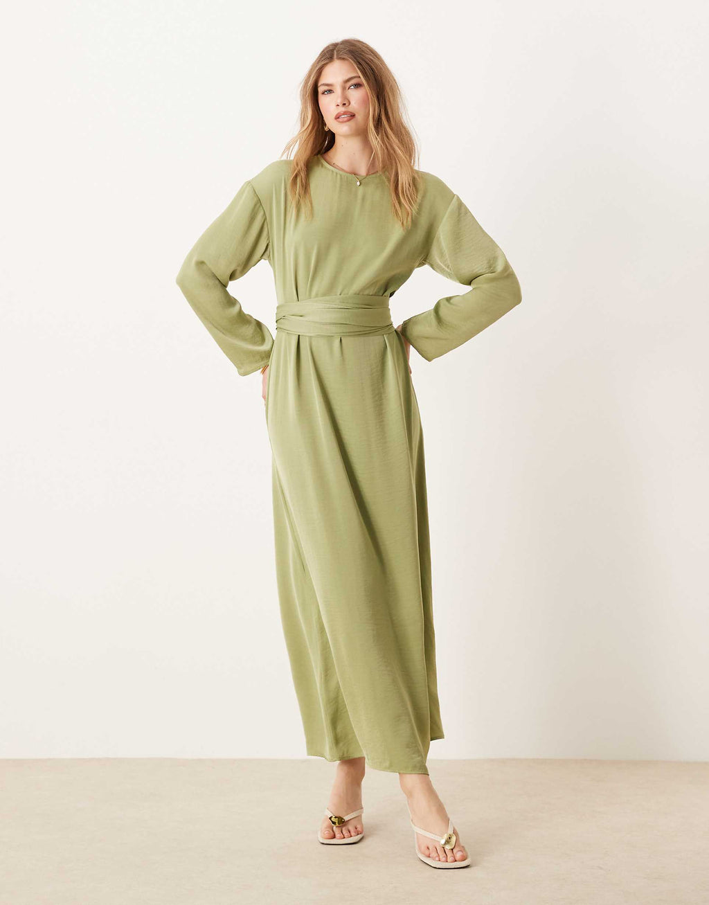 ASOS DESIGN tie back satin maxi dress in sage green
