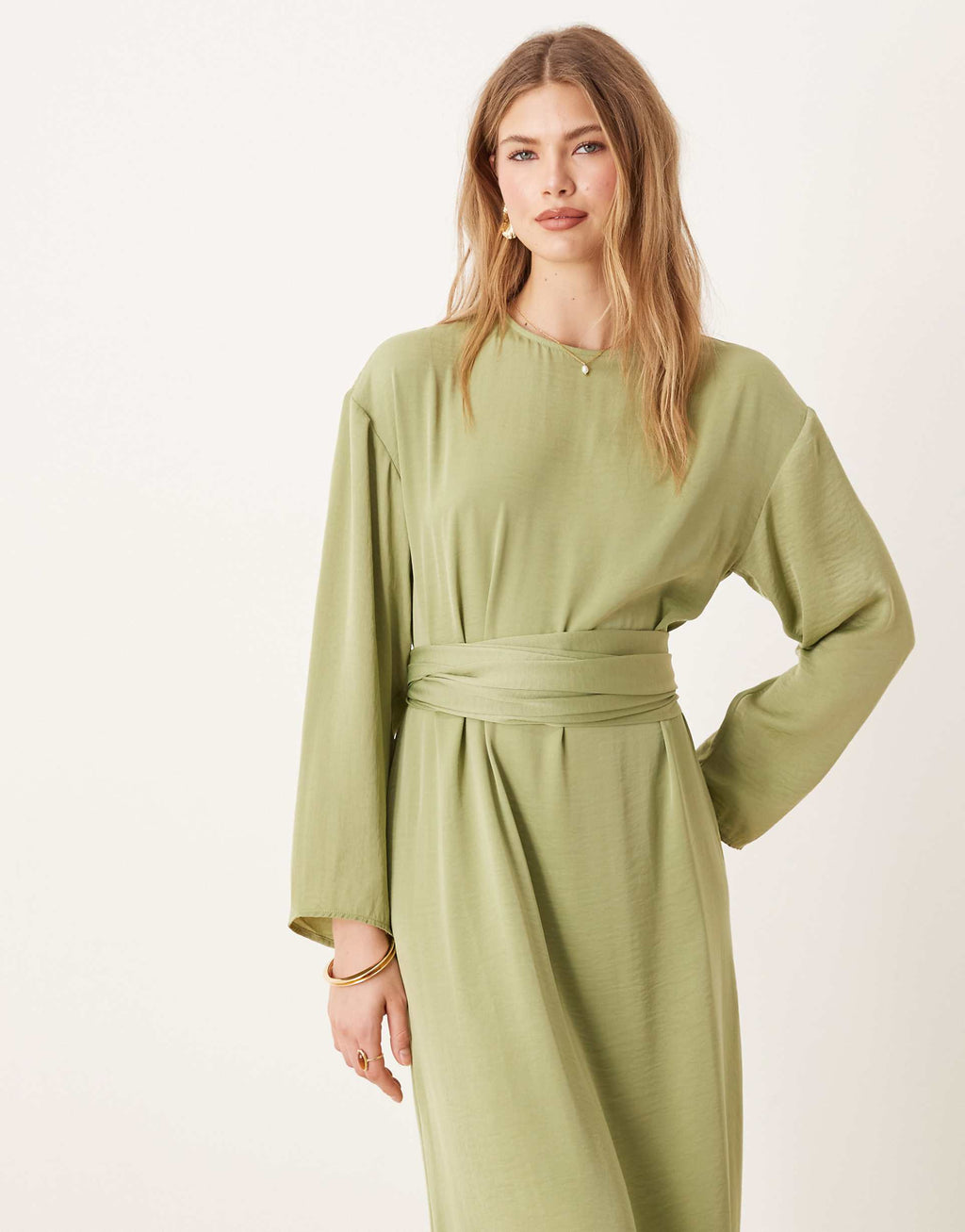 ASOS DESIGN tie back satin maxi dress in sage green