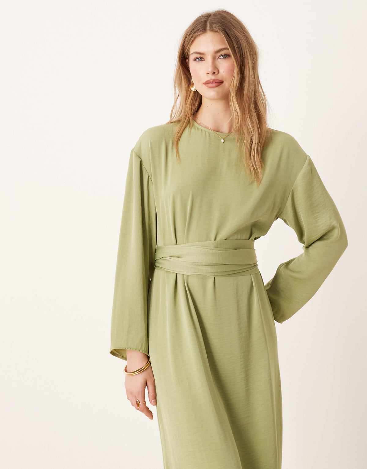 ASOS DESIGN tie back satin maxi dress in sage green