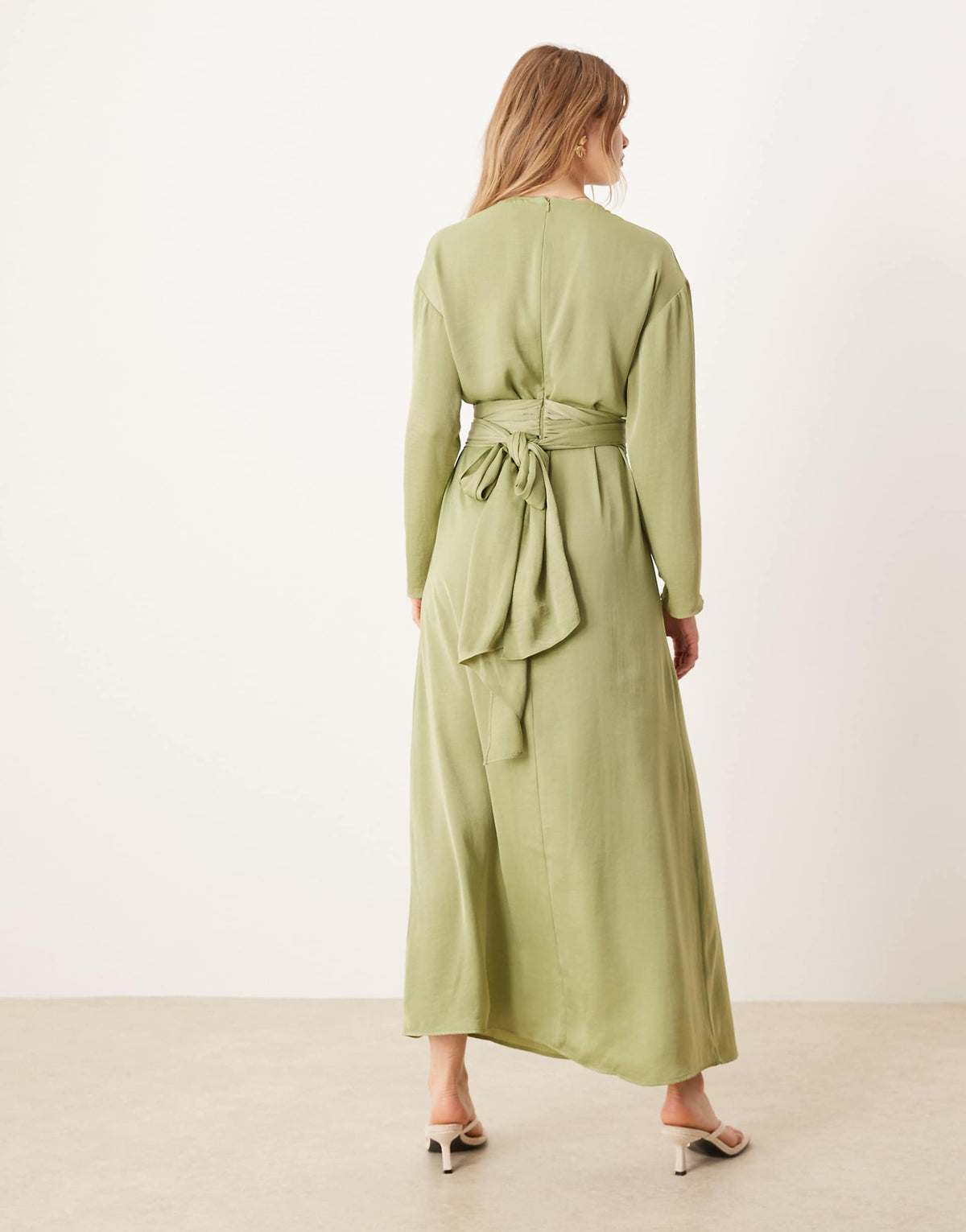 ASOS DESIGN tie back satin maxi dress in sage green