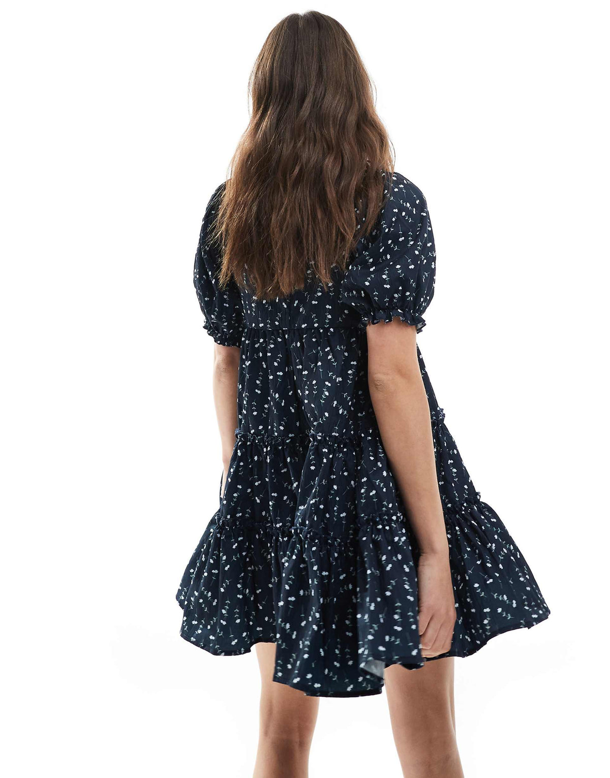 Daisy Street smock tiered mini dress in navy floral
