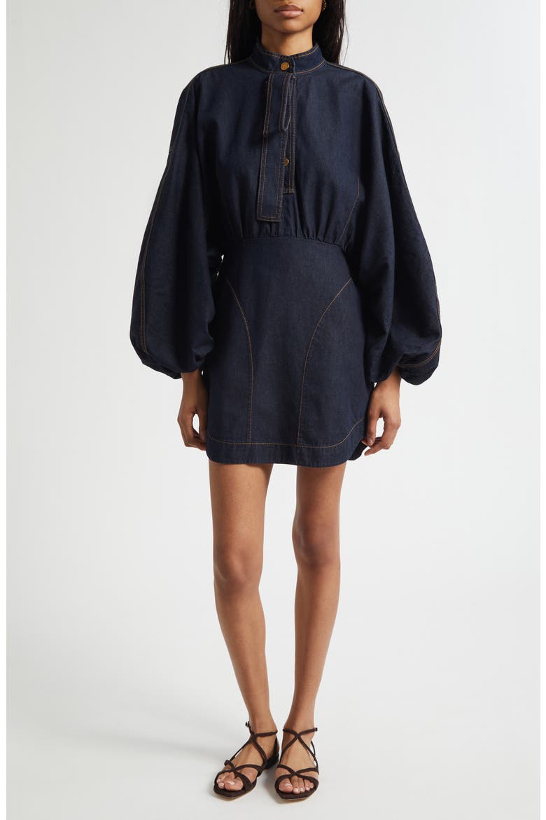 Gathered Long Sleeve Denim Minidress
