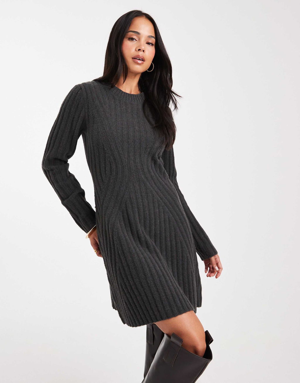 ASOS DESIGN knit structured mini dress in gray