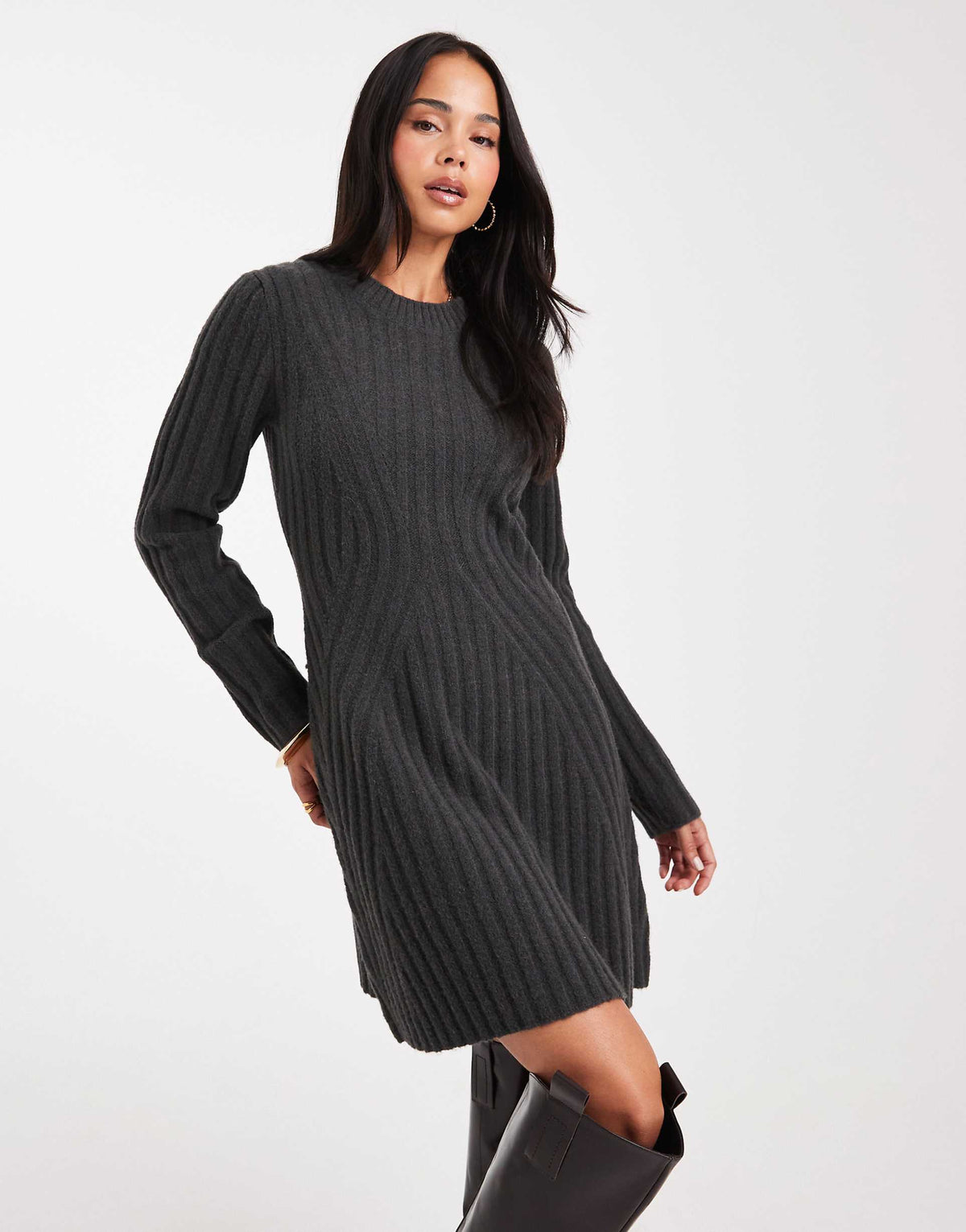 ASOS DESIGN knit structured mini dress in gray