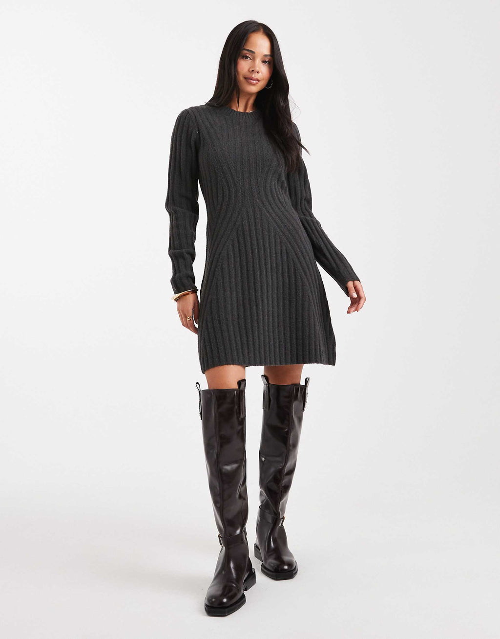 ASOS DESIGN knit structured mini dress in gray