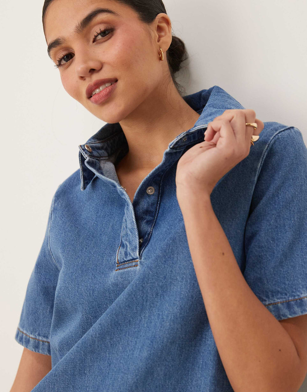 ASOS DESIGN denim polo mini dress in midwash blue
