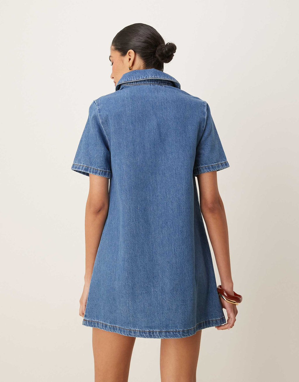 ASOS DESIGN denim polo mini dress in midwash blue