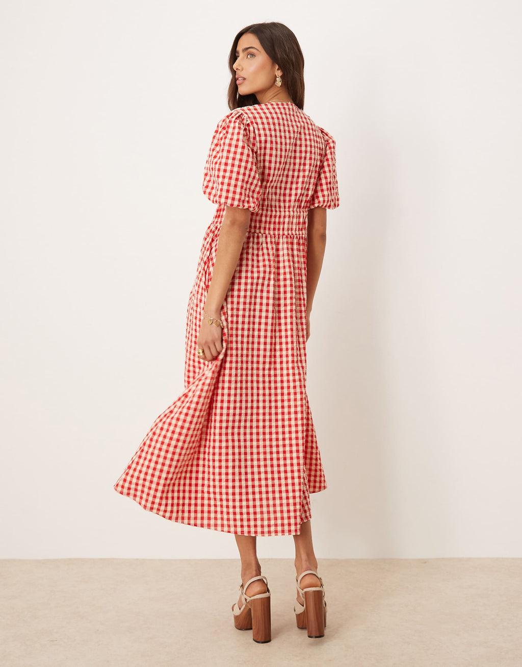 Nobody's Child Scottie v-neck midi dress in red gingham