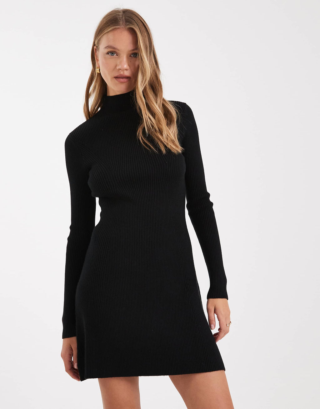 ASOS DESIGN knit fine gauge mini dress with ribbed detail in black