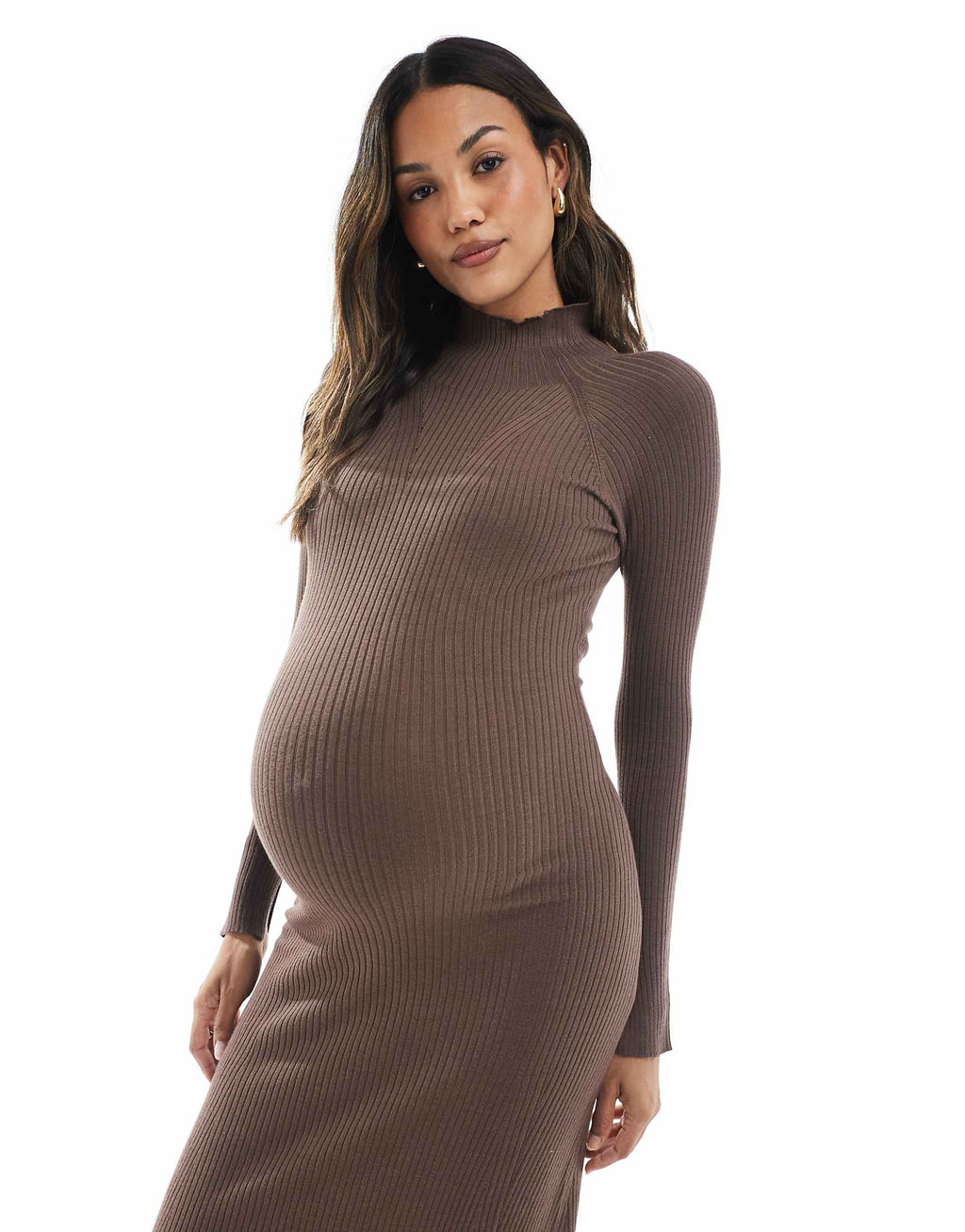 ASOS DESIGN Maternity fine-gauge knit maxi dress with ribbed details in mocha