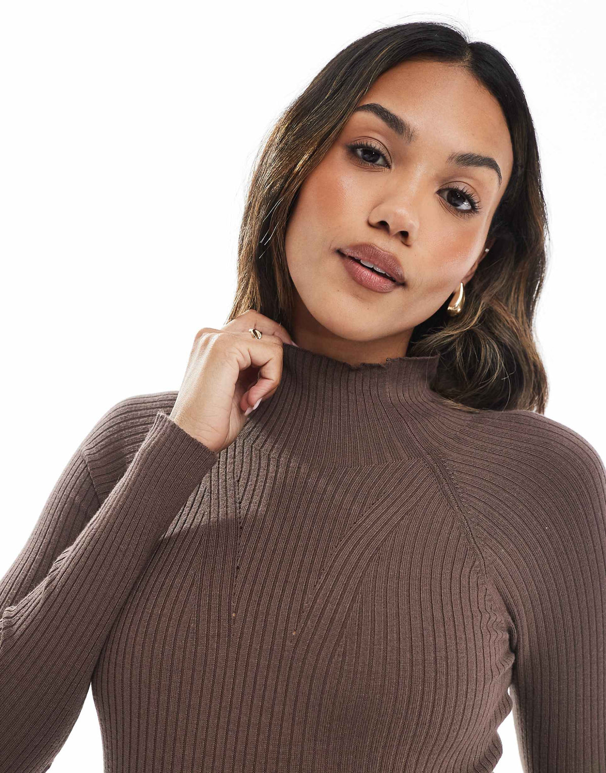 ASOS DESIGN Maternity fine-gauge knit maxi dress with ribbed details in mocha