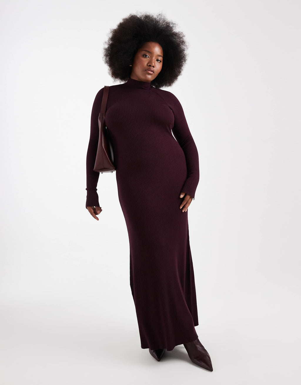 ASOS DESIGN Curve knit fine gauge maxi dress with ribbed detail in plum