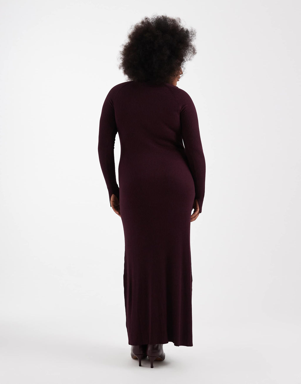 ASOS DESIGN Curve knit fine gauge maxi dress with ribbed detail in plum