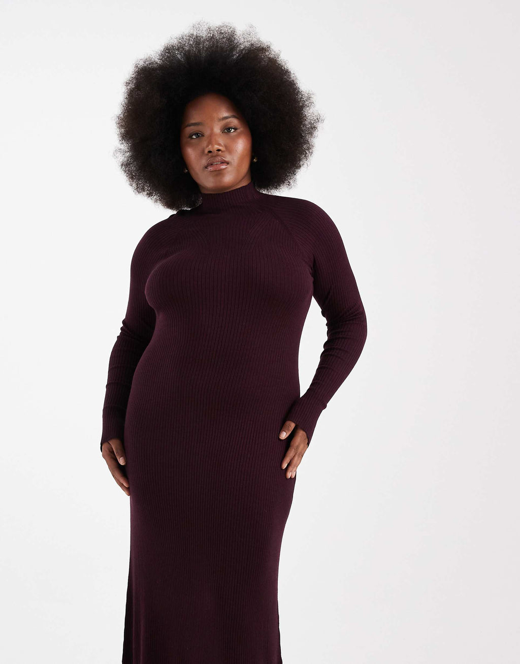 ASOS DESIGN Curve knit fine gauge maxi dress with ribbed detail in plum