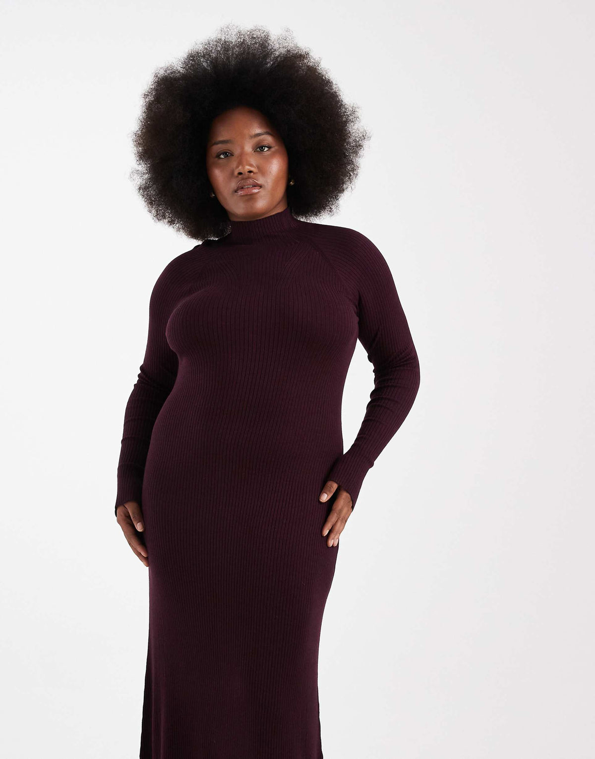 ASOS DESIGN Curve knit fine gauge maxi dress with ribbed detail in plum