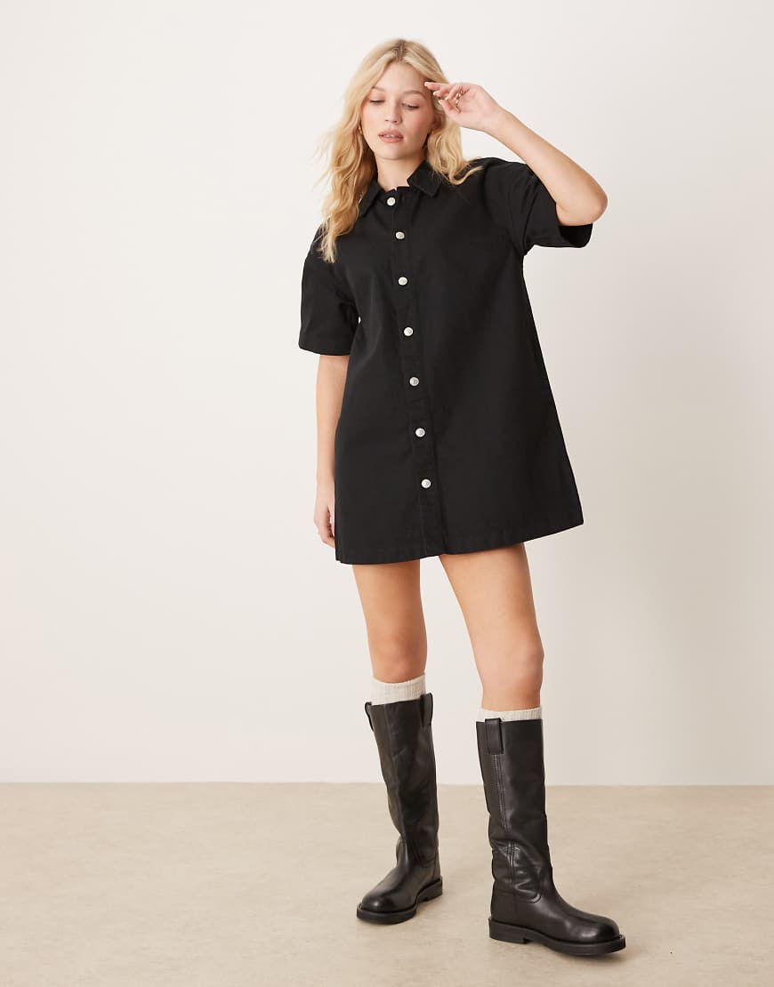 ASOS DESIGN denim shirt dress in black