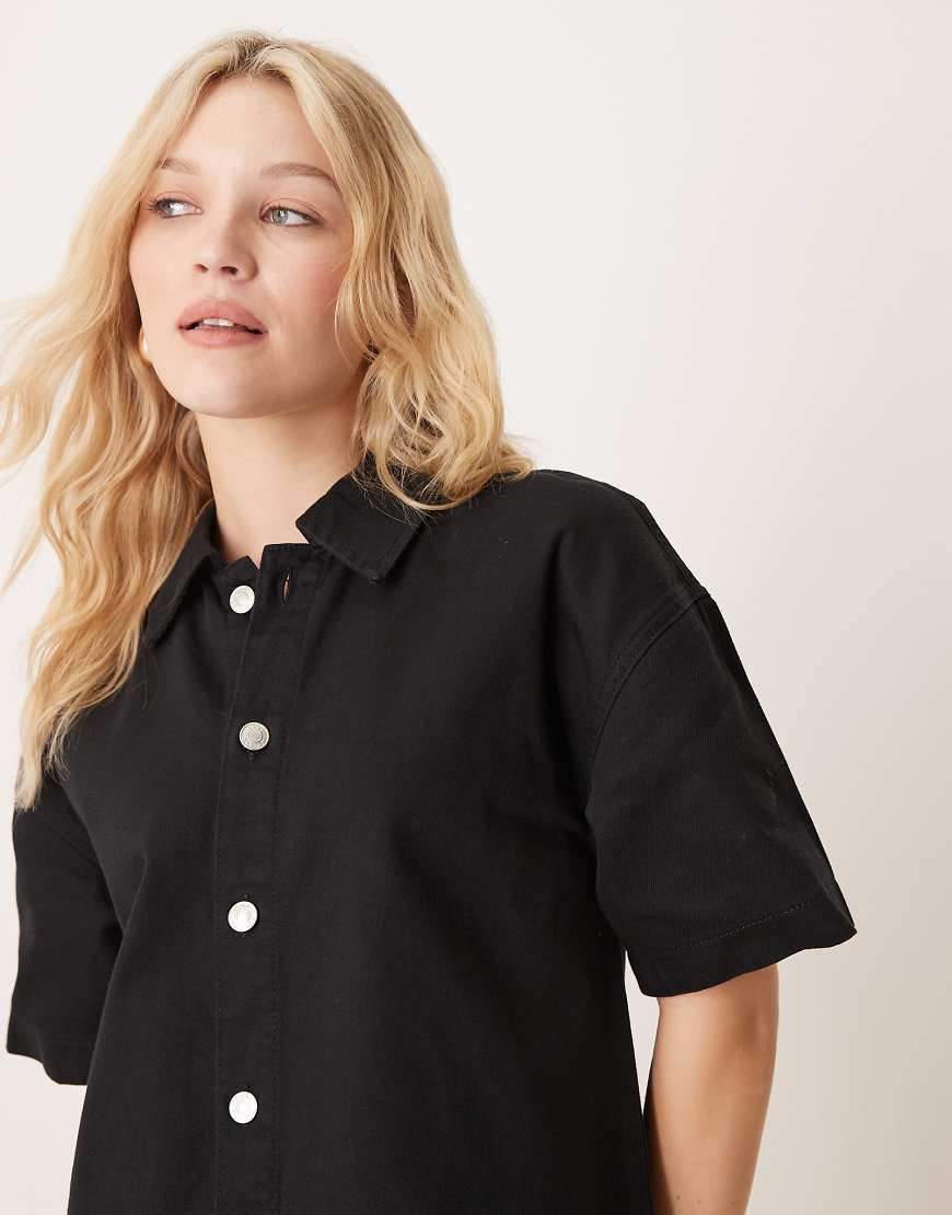 ASOS DESIGN denim shirt dress in black