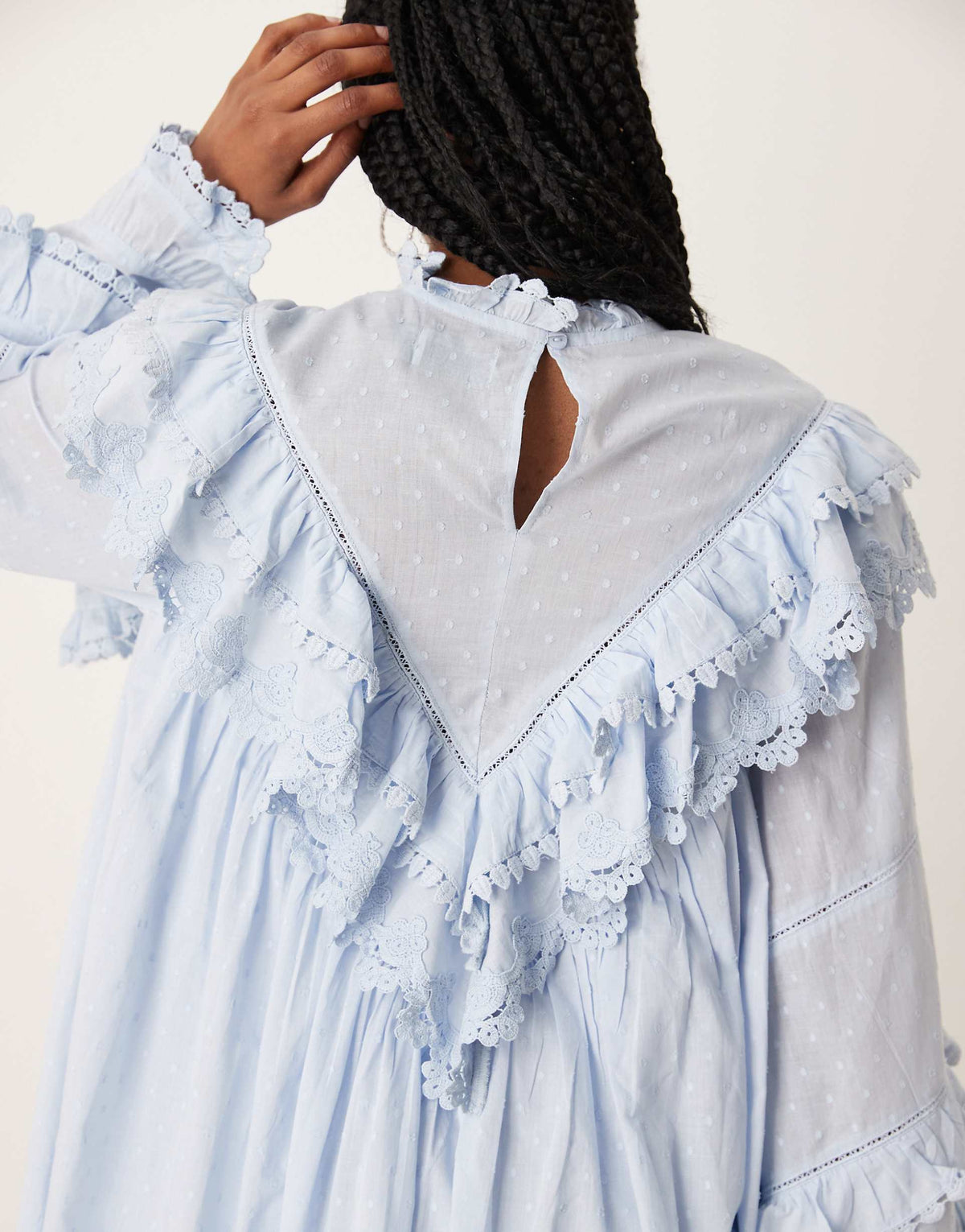 ASOS DESIGN high neck mini dress with angled frills in soft blue