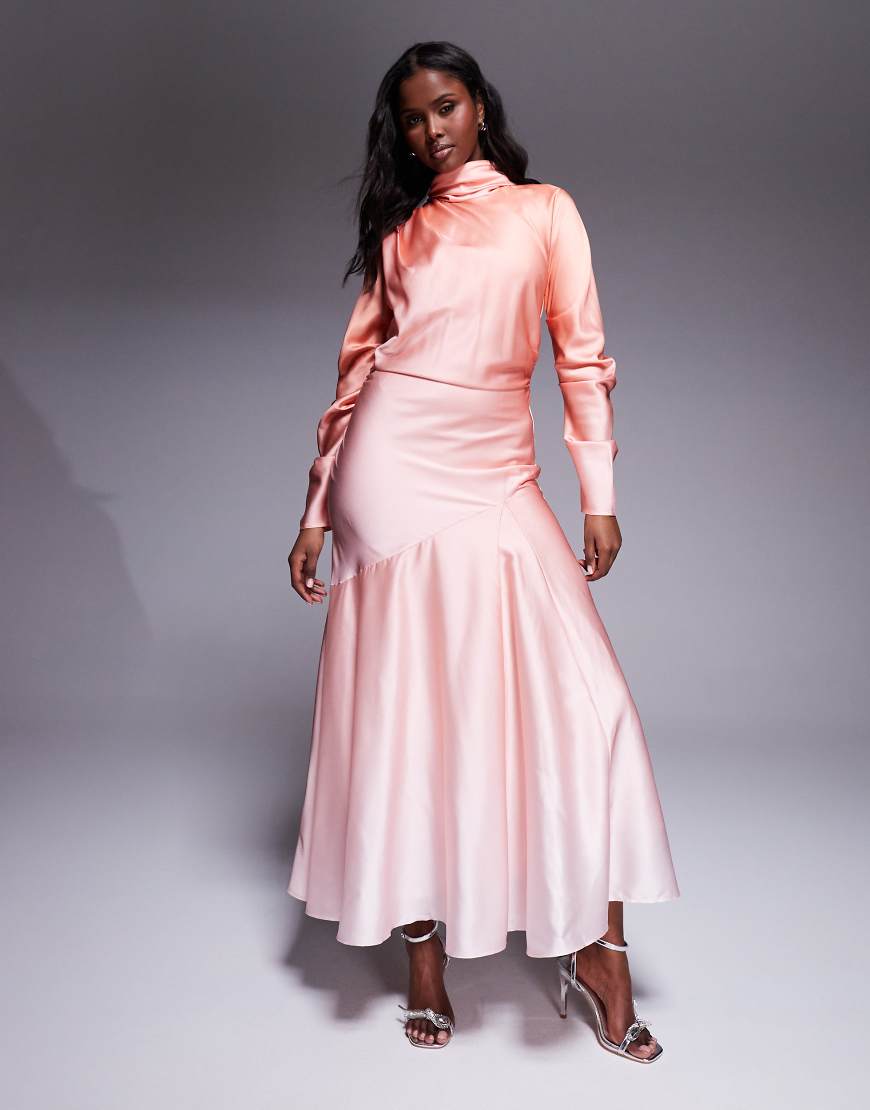 ASOS DESIGN high cowl neck maxi dress in coral ombre