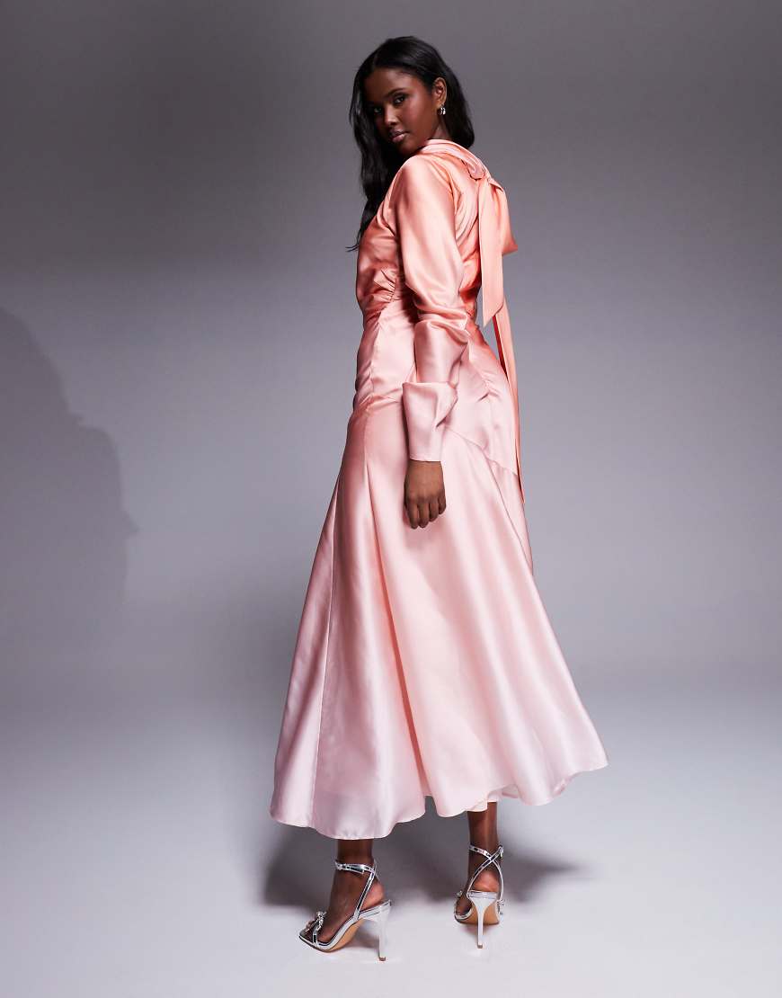 ASOS DESIGN high cowl neck maxi dress in coral ombre