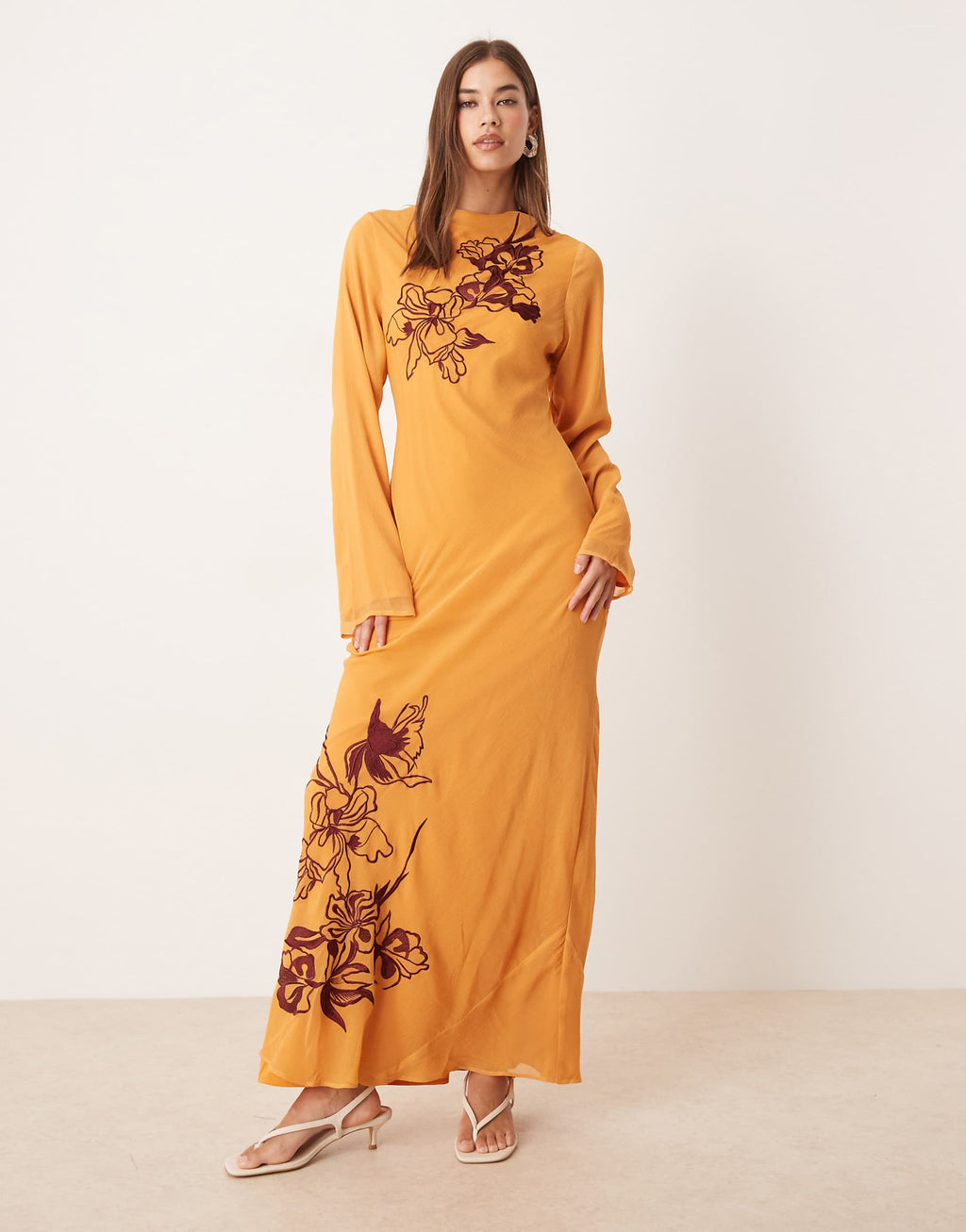 ASOS DESIGN textured embroidered maxi dress in orange