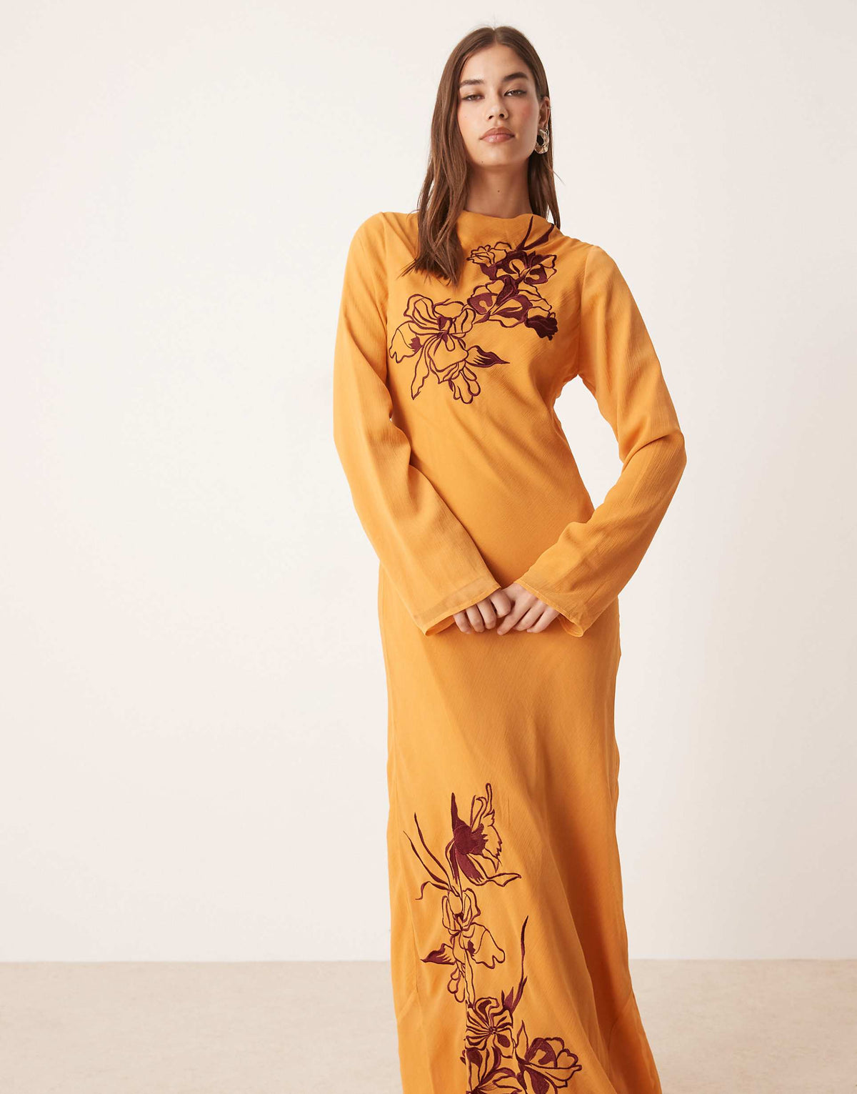 ASOS DESIGN textured embroidered maxi dress in orange