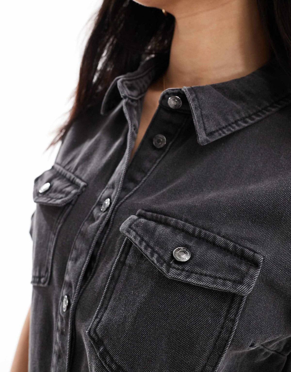 Vero Moda short sleeve denim mini dress in washed black