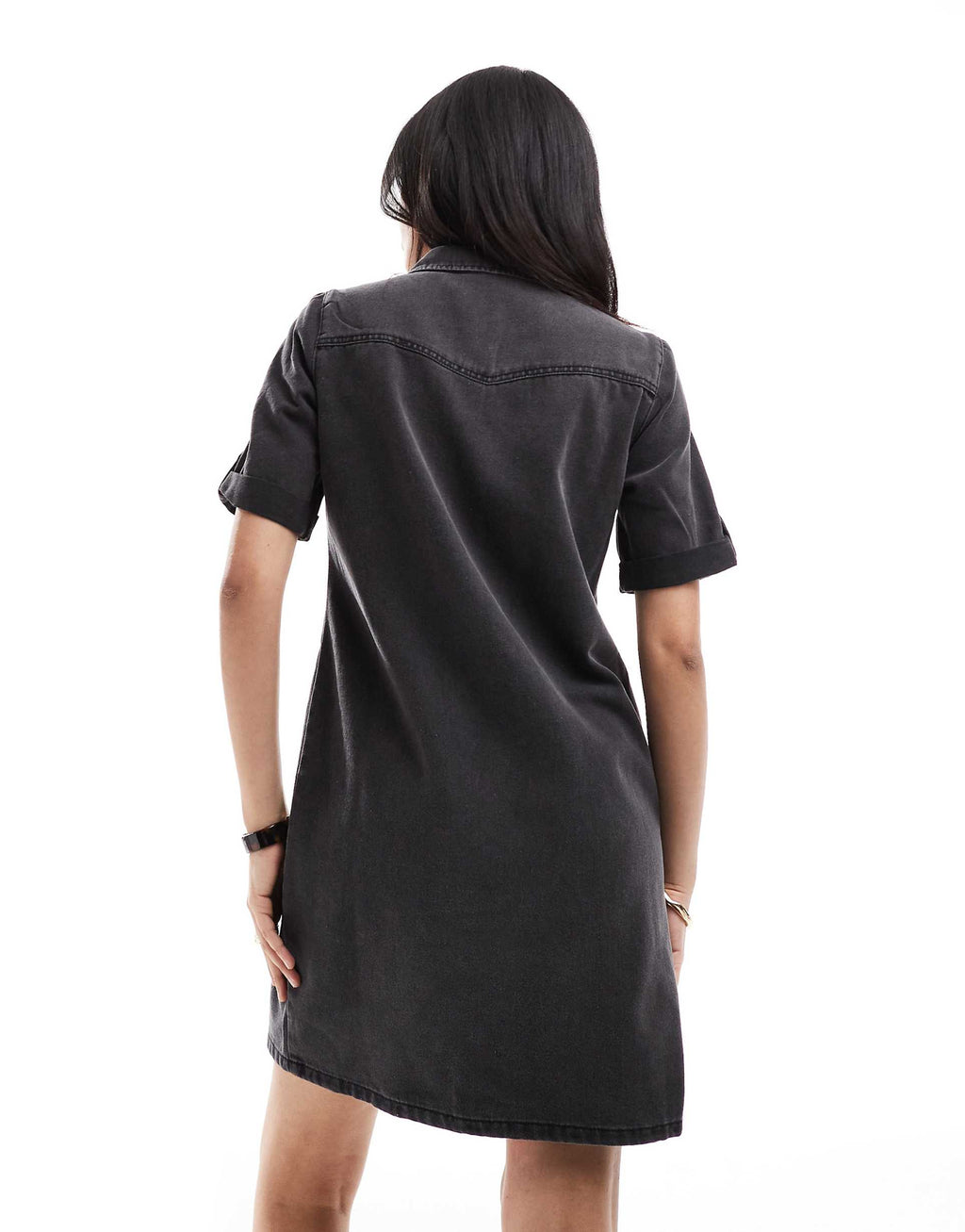 Vero Moda short sleeve denim mini dress in washed black