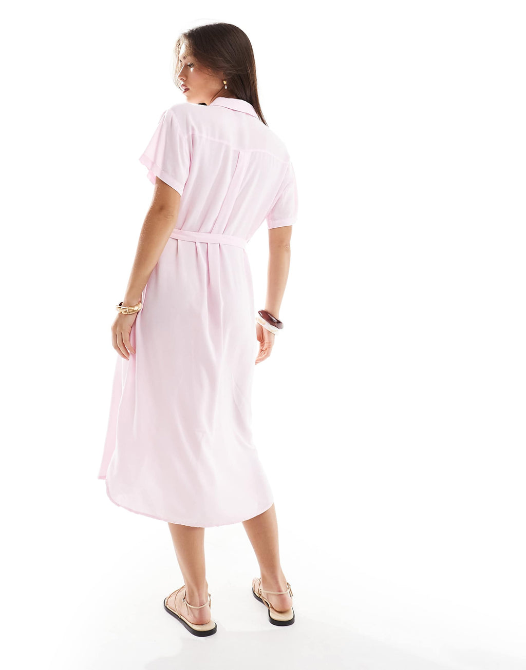 Vero Moda midi shirt dress with tie belt in pink