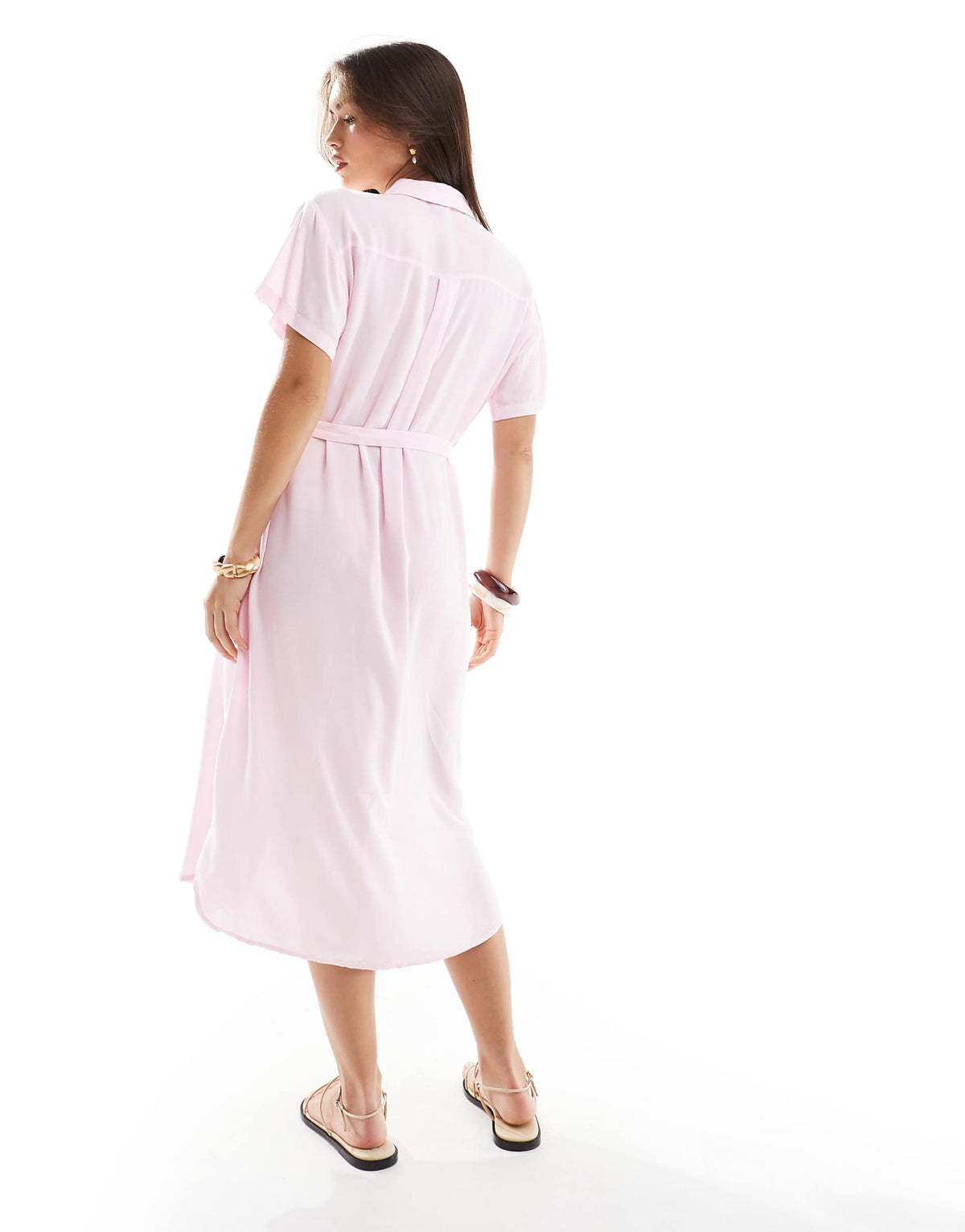 Vero Moda midi shirt dress with tie belt in pink