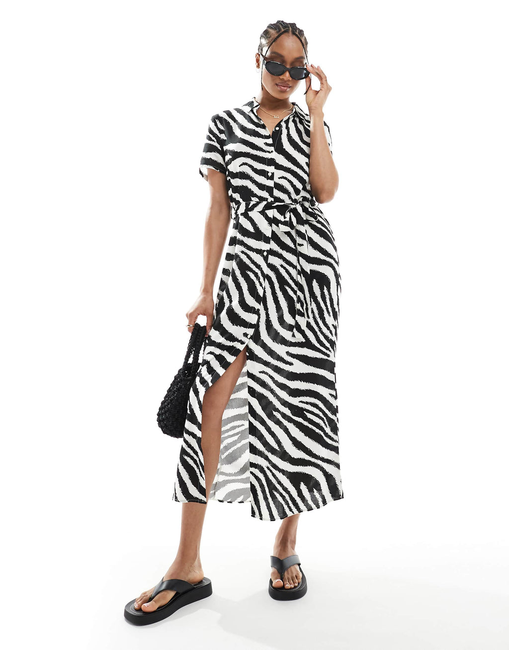 Vero Moda Tall easy button-down long shirt dress in zebra print