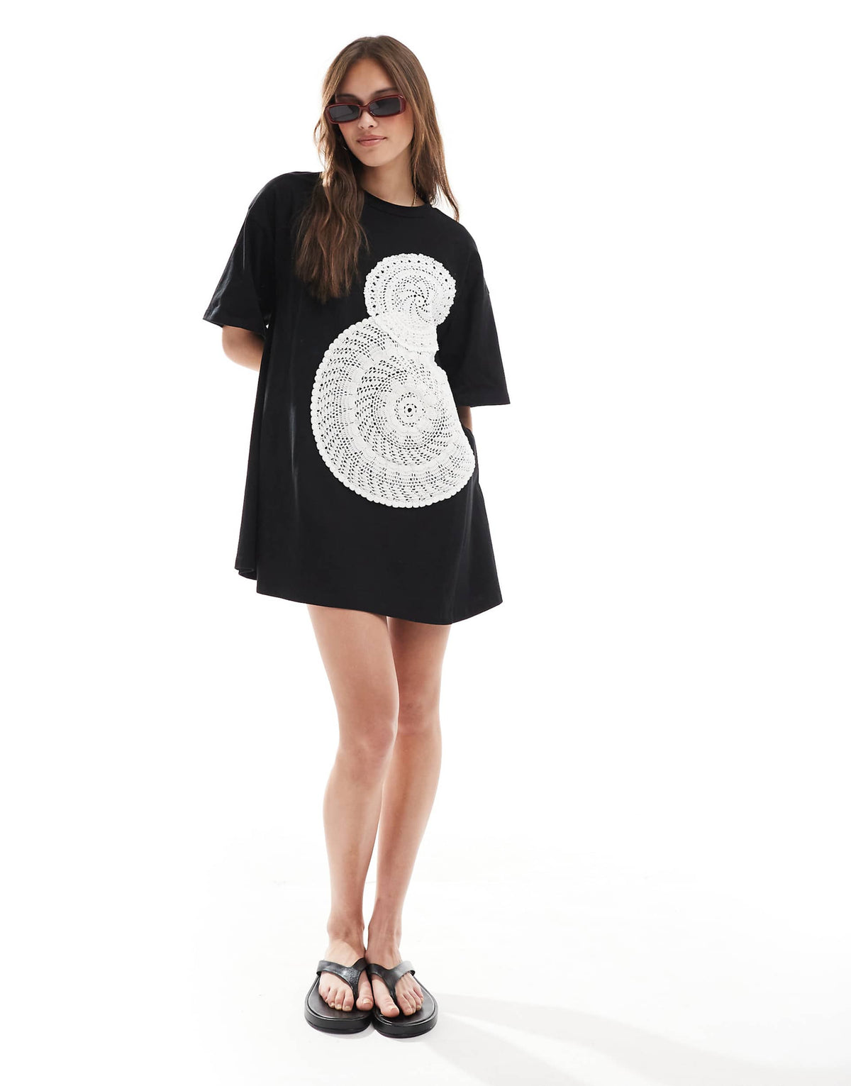 ASOS DESIGN crochet T-shirt mini dress in black