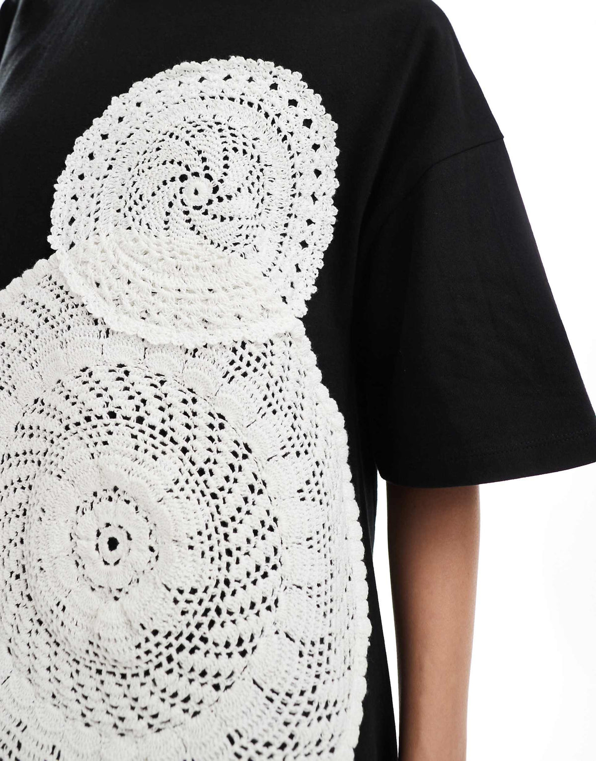 ASOS DESIGN crochet T-shirt mini dress in black