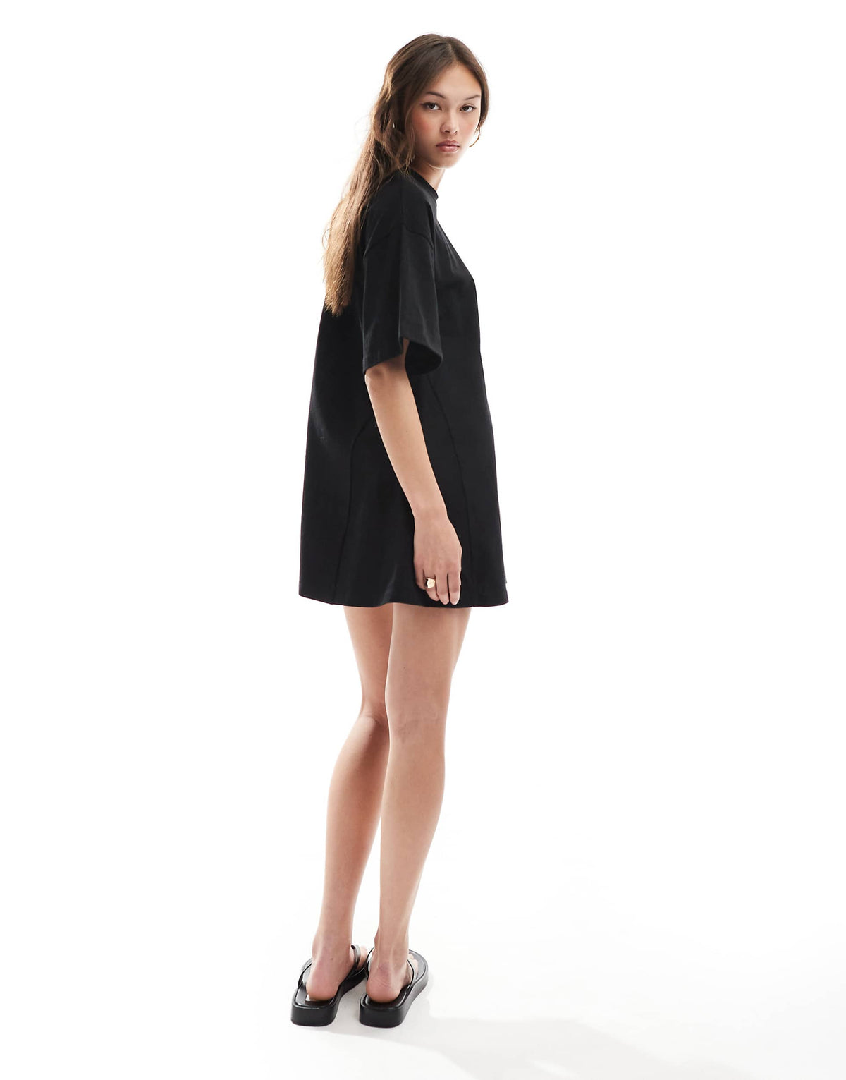 ASOS DESIGN crochet T-shirt mini dress in black