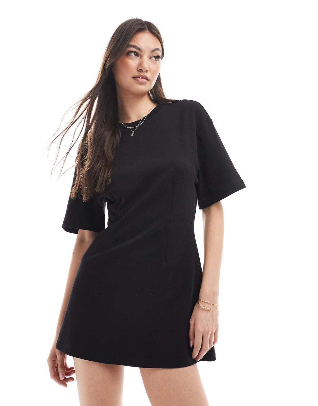 Monki t-shirt dress with cinched waist in black