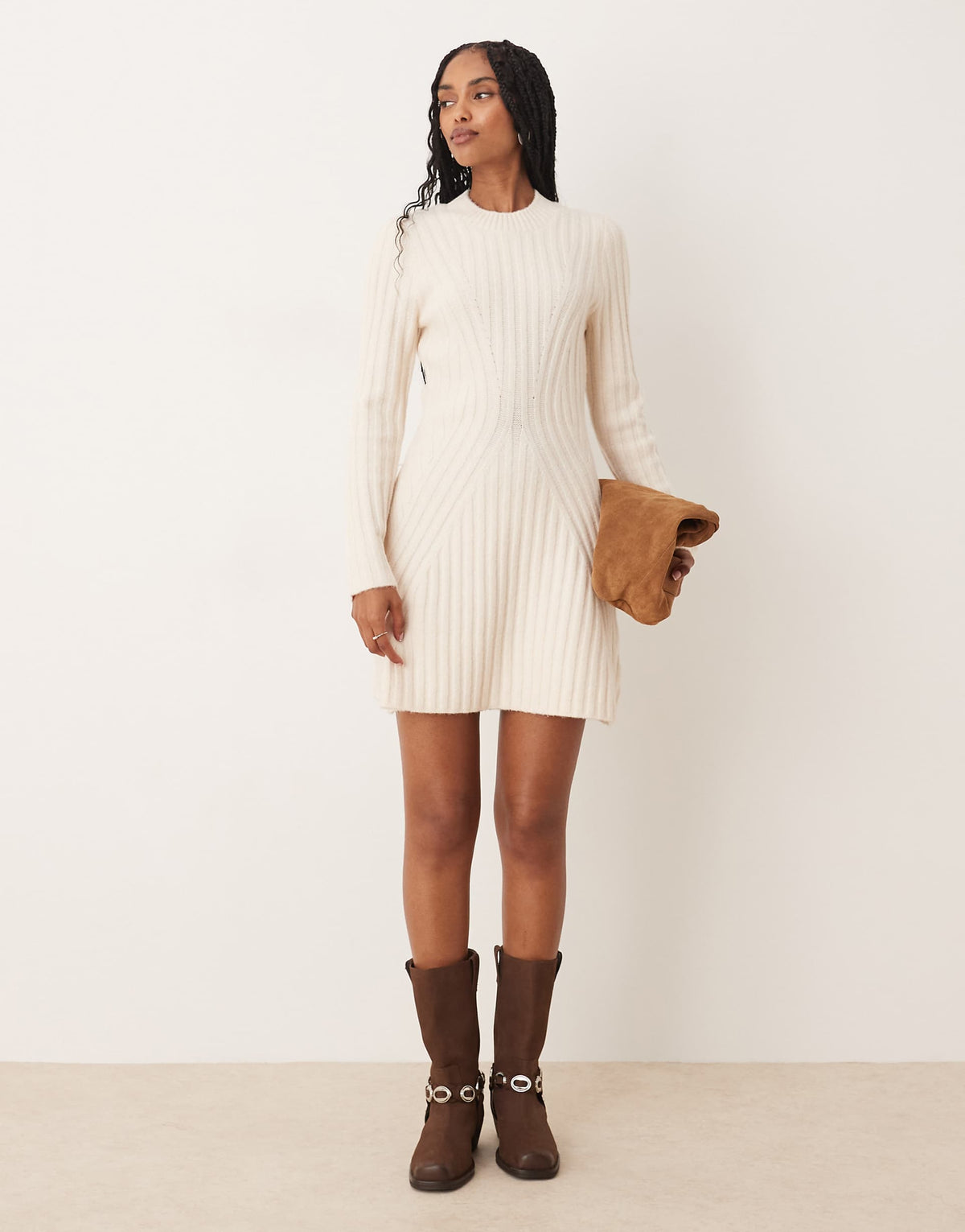 ASOS DESIGN knit structured mini dress in cream