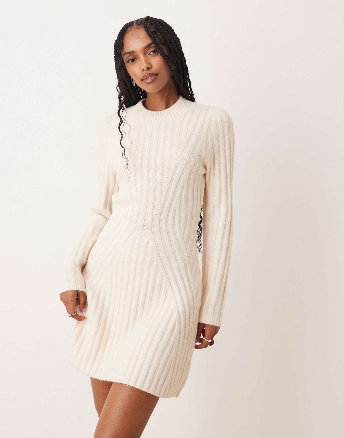 ASOS DESIGN knit structured mini dress in cream